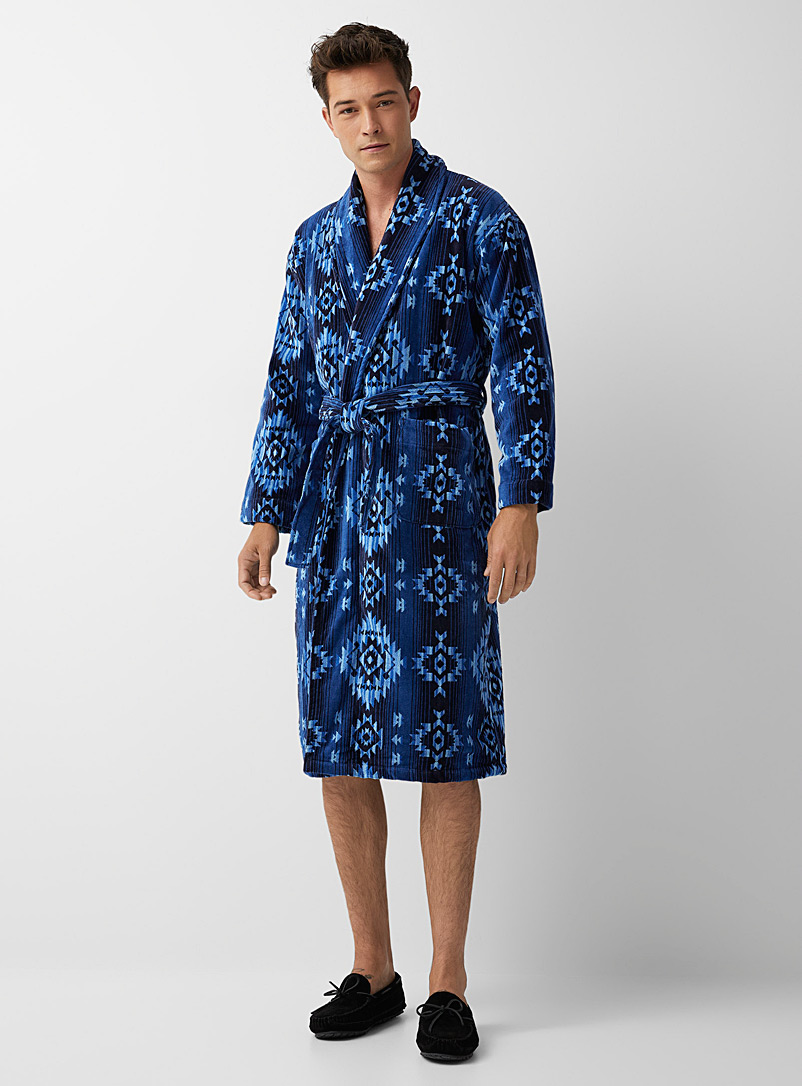 Majestic Patterned Blue Blue geo terry robe for men
