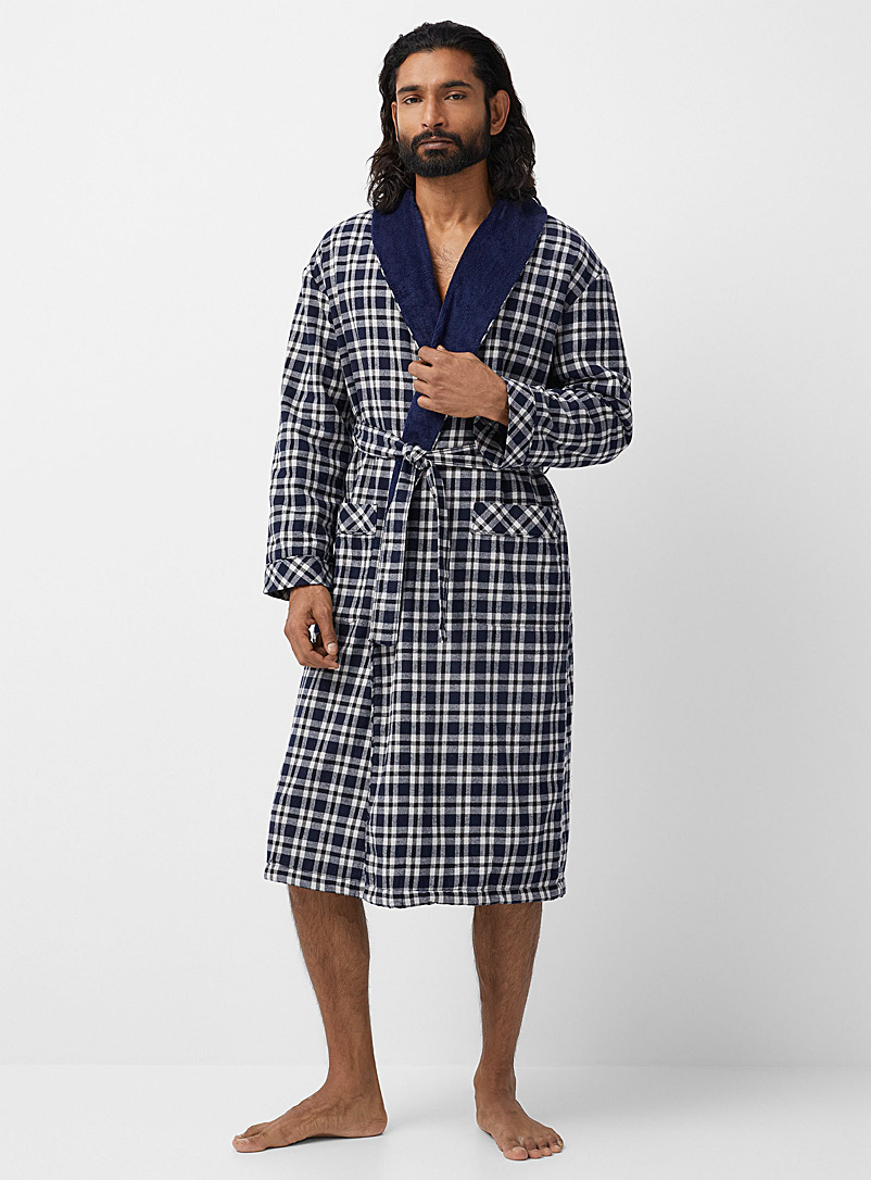 Majestic Patterned Blue Sophisticated check robe for men
