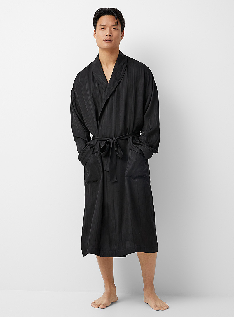 Majestic Black Mini-chevron silk robe for men