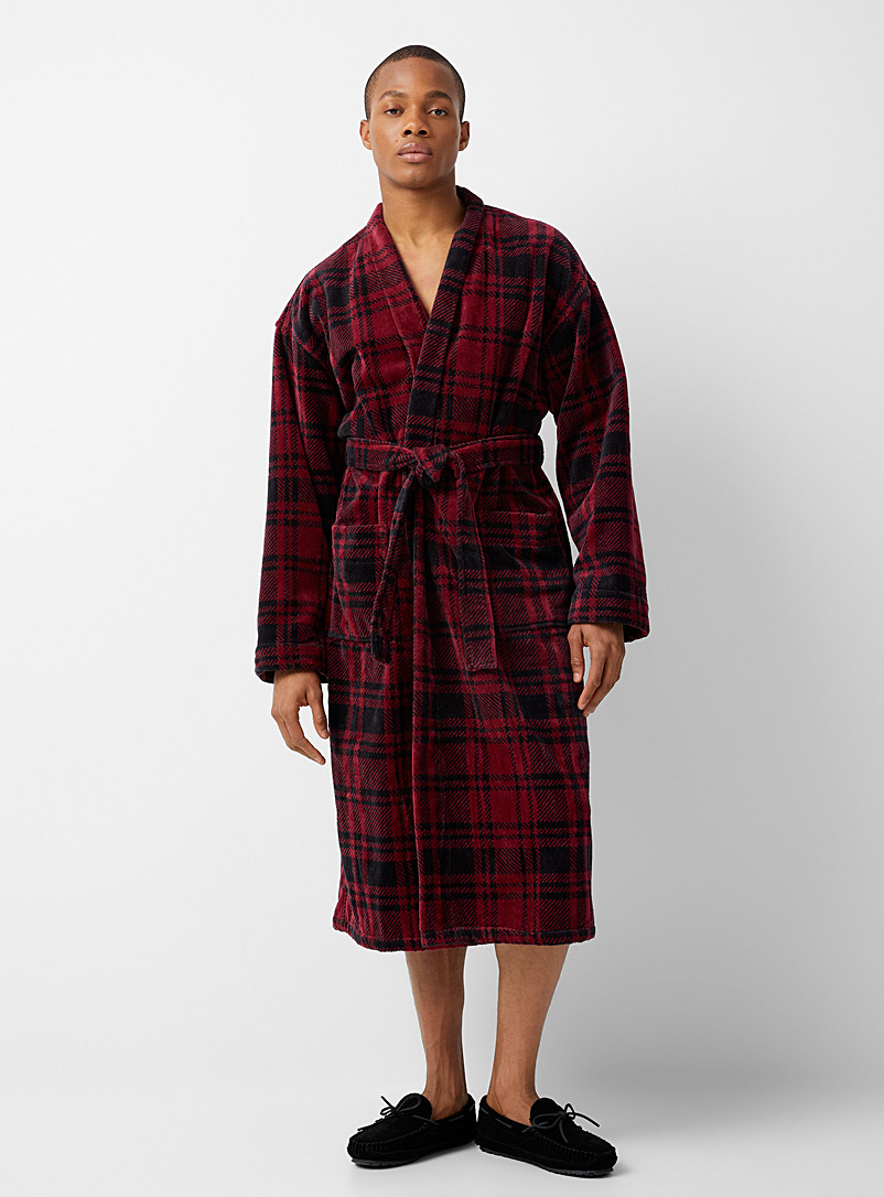 Majestic Ruby Red Red geo terry robe for men