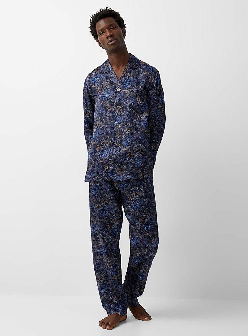 Majestic: L'ensemble pyjama soie paisley nocturne Bleu à motifs pour homme