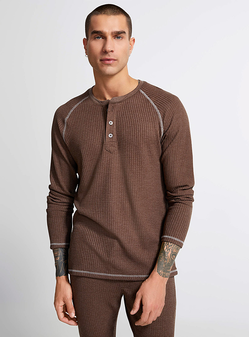Majestic Brown Brown waffle lounge T-shirt for men
