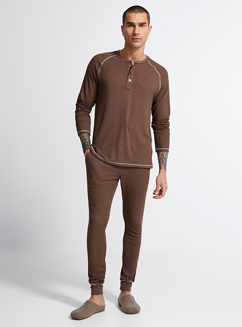 Majestic Brown Brown waffle lounge joggers for men