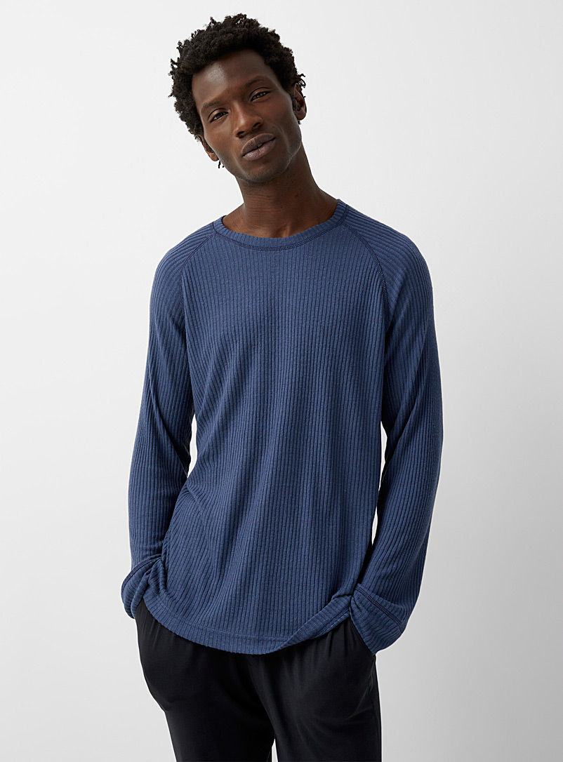 Majestic: Le t-shirt détente fines côtes Bleu pour homme