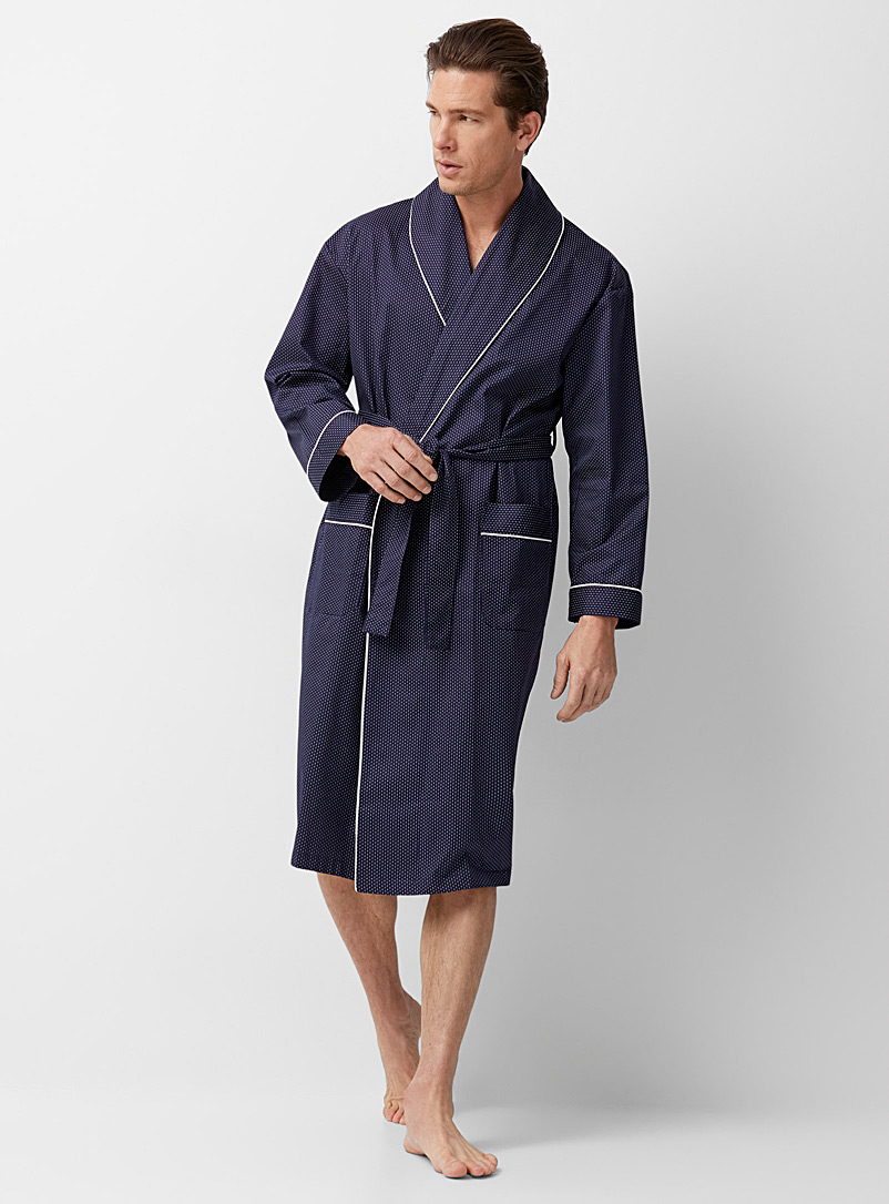 Majestic Patterned Blue Satiny micro dotwork robe for men