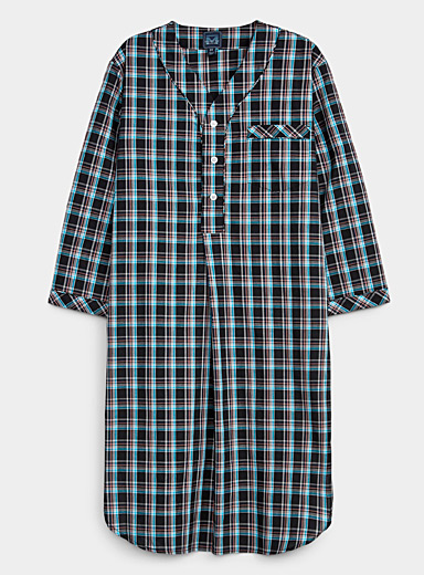 Majestic Sapphire Blue Colourful check nightshirt for men