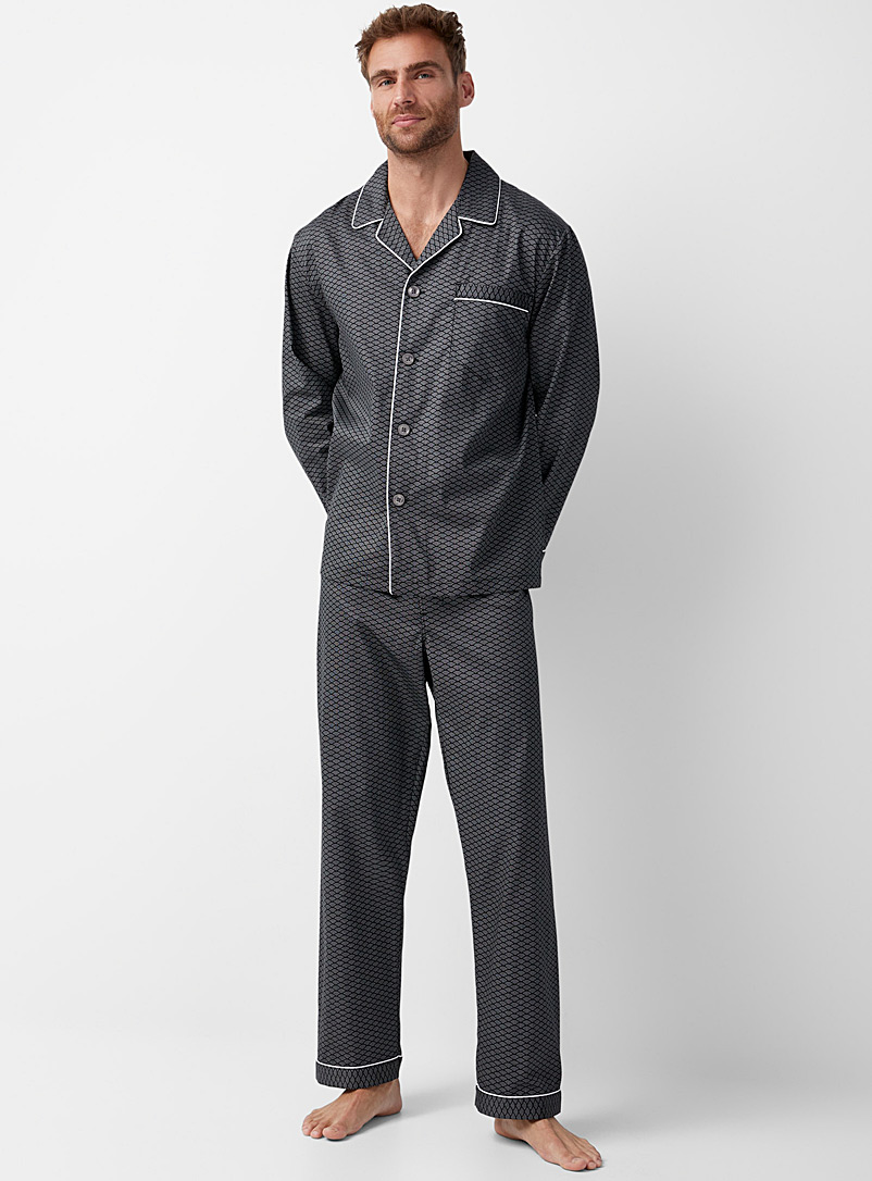 Majestic Assorted grey  Fan pattern pyjama set for men