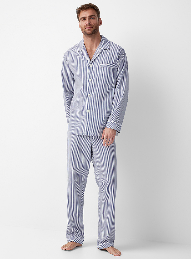 Majestic Assorte white Twin-stripe pyjama set for men