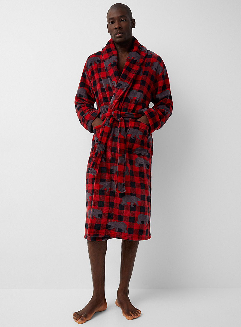 Majestic Assorted red Bear check robe for men
