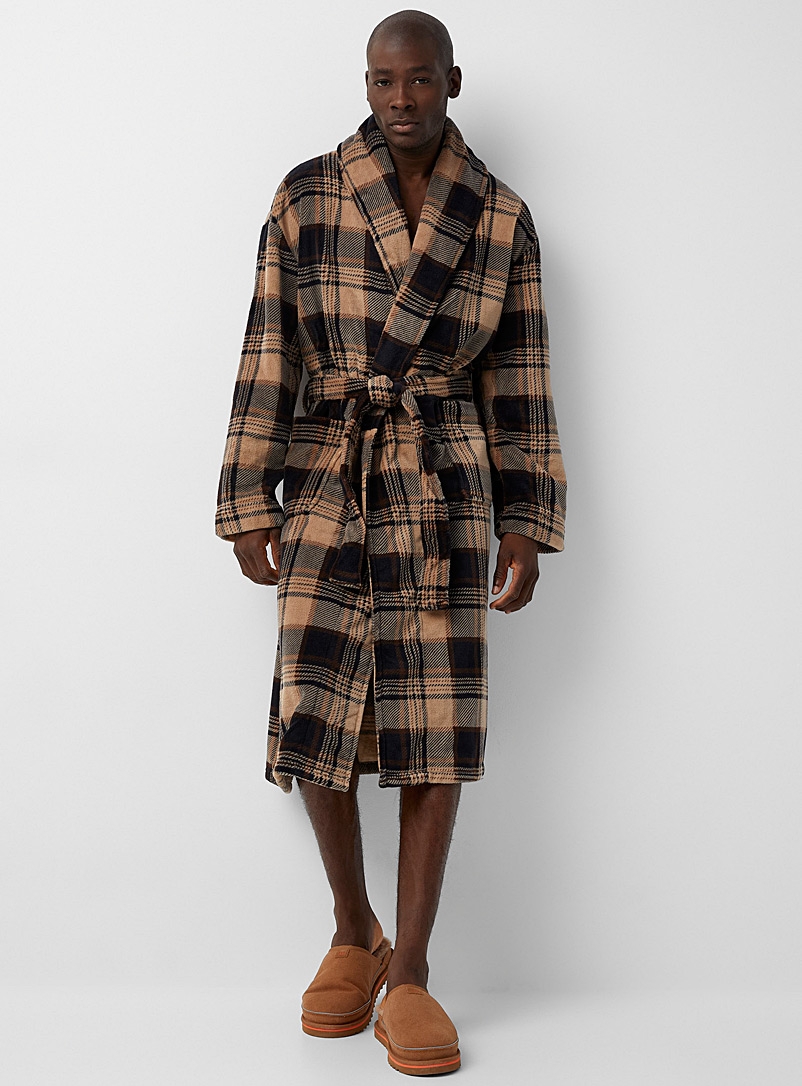 Majestic Assorted brown  Plush check robe for men