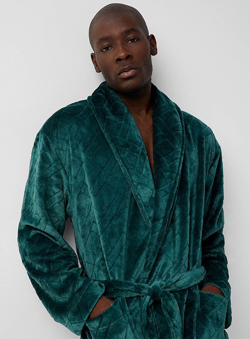 Majestic Green Geometric plush robe for men