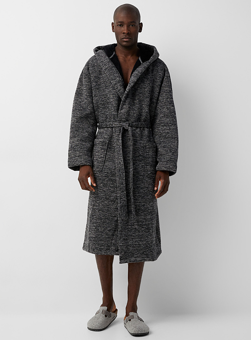 Majestic Charcoal Heathered knit hooded robe for men