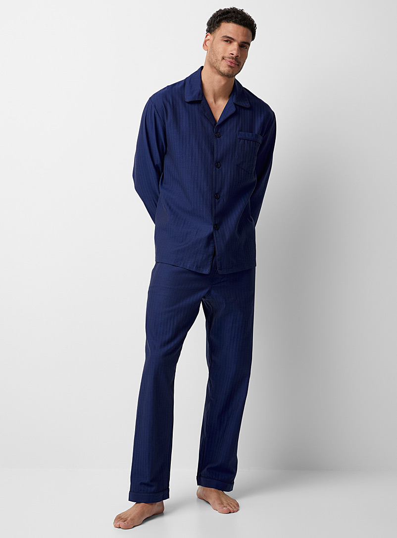 Majestic Navy/Midnight Blue Herringbone royal-blue pyjama set for men