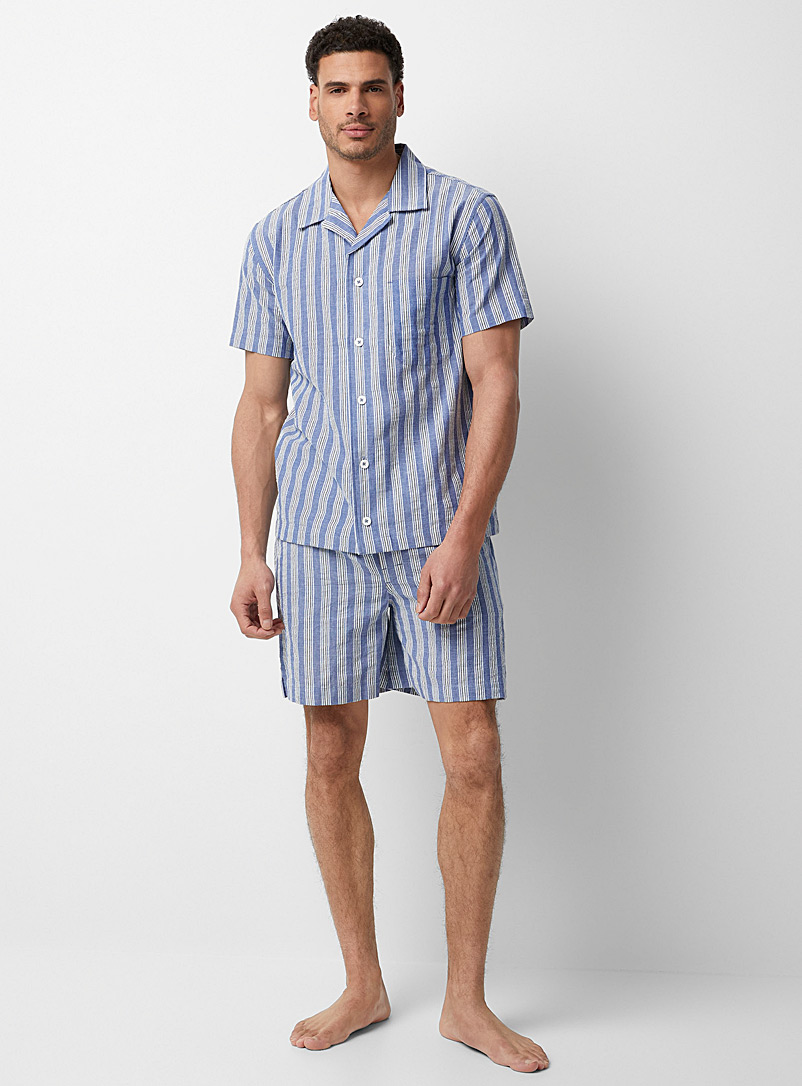 Majestic Patterned Blue Lined-stripe pyjama set for men