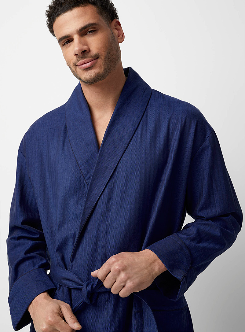 Majestic Navy/Midnight Blue Chevron weave robe for men