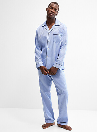 Majestic: L'ensemble pyjama lis&eacute;r&eacute; popeline chevrons Bleu p&acirc;le - Bleu ciel pour homme