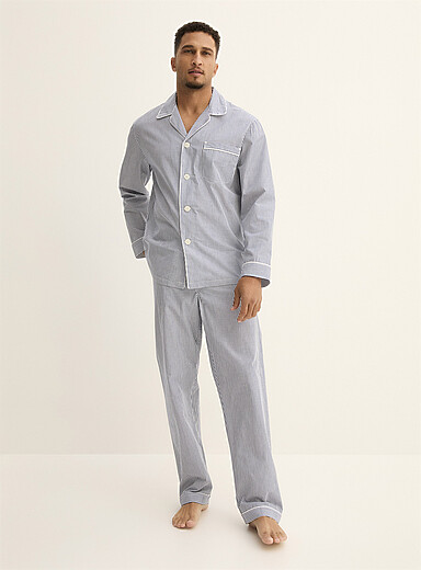 Pinstriped poplin trimmed pyjama set | Majestic | Shop Men's Pyjamas ...