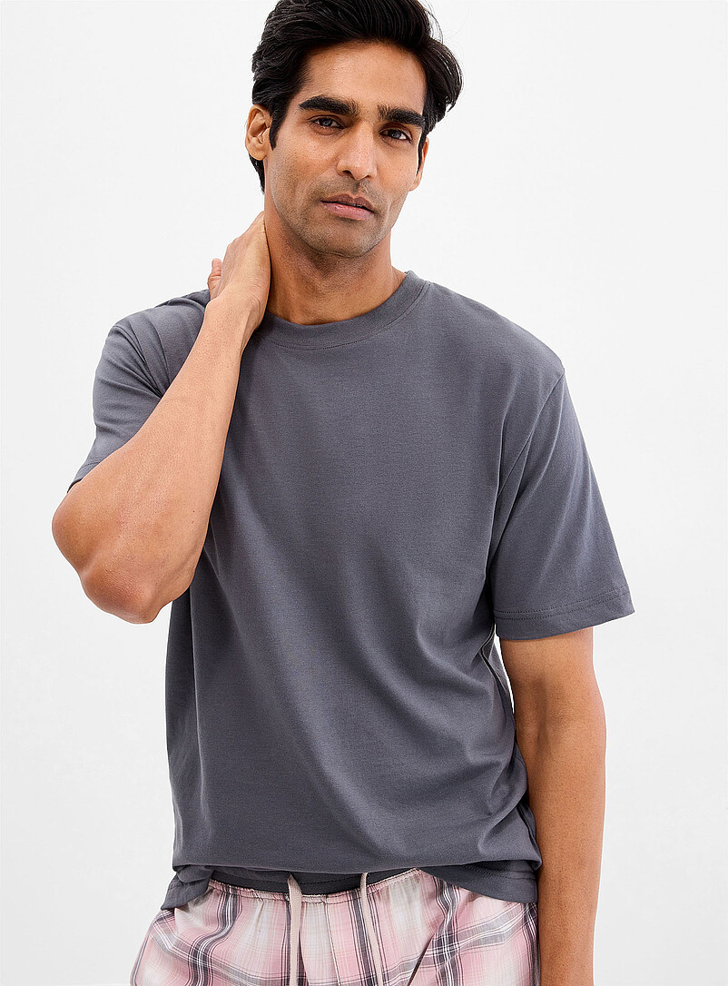Majestic Pink Pink and grey check pyjama set for men