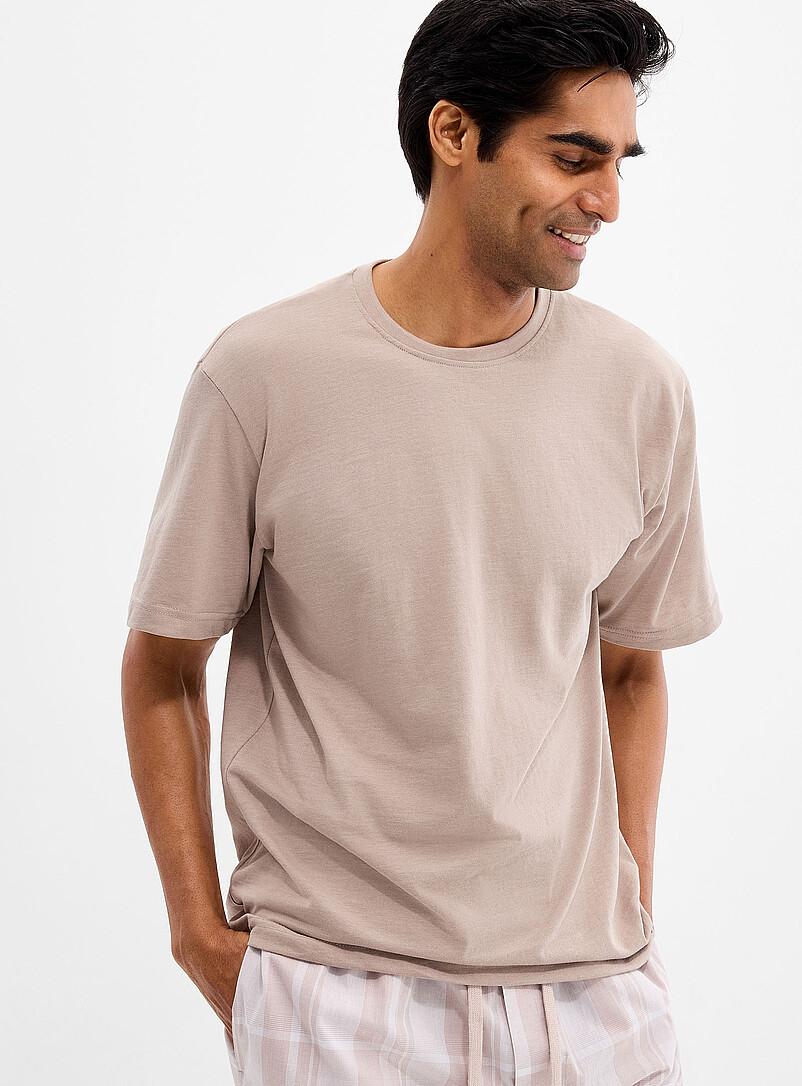 Majestic Ivory/Cream Beige Minimalist check pyjama set for men