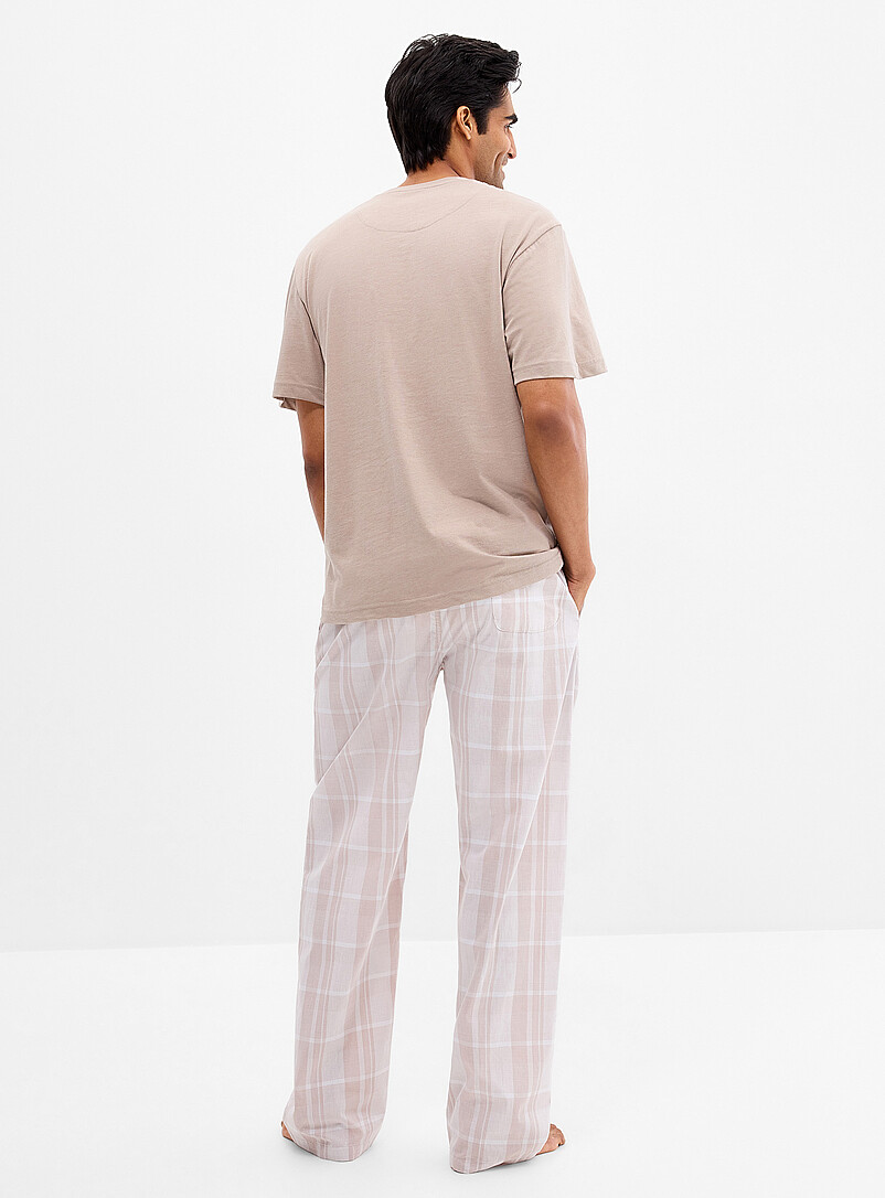 Majestic Ivory/Cream Beige Minimalist check pyjama set for men