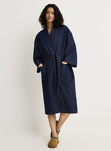Miiyu: Le peignoir denim envers polaire Bleu fonc&eacute; - Indigo pour femme