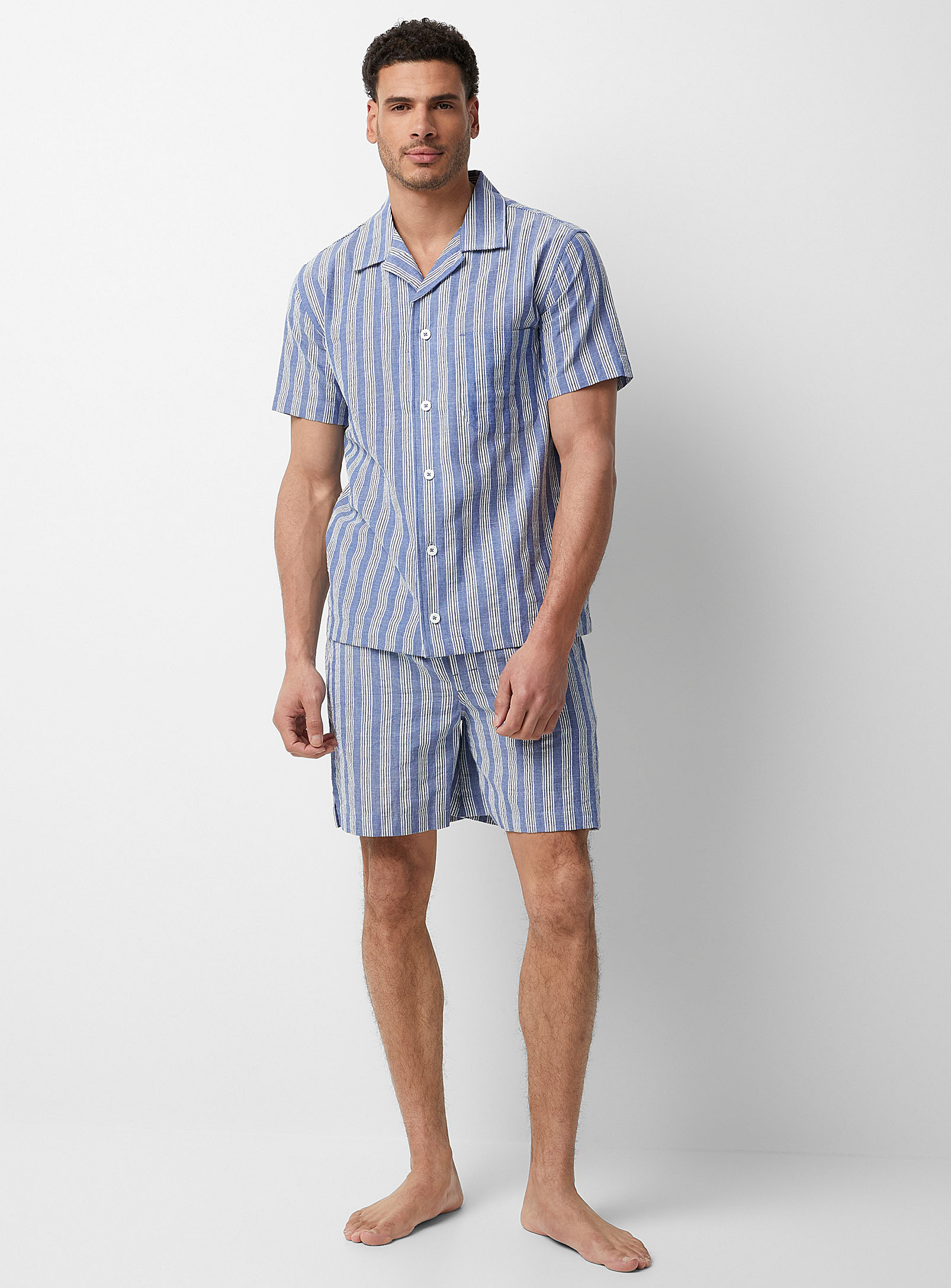 Majestic Lined-stripe Pyjama Set In Patterned Blue
