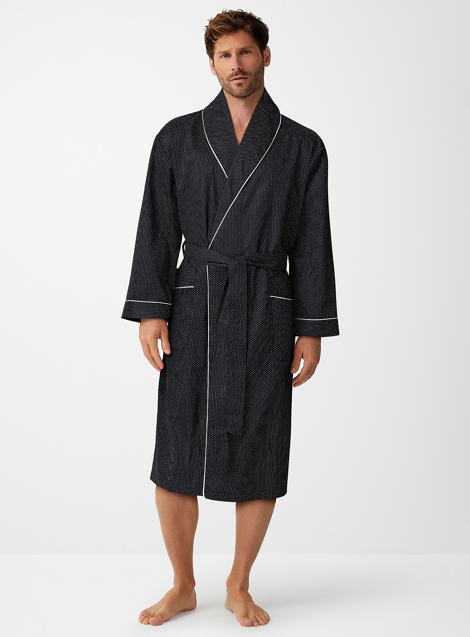 Majestic Cotton Micro Dotwork Robe In Patterned Black