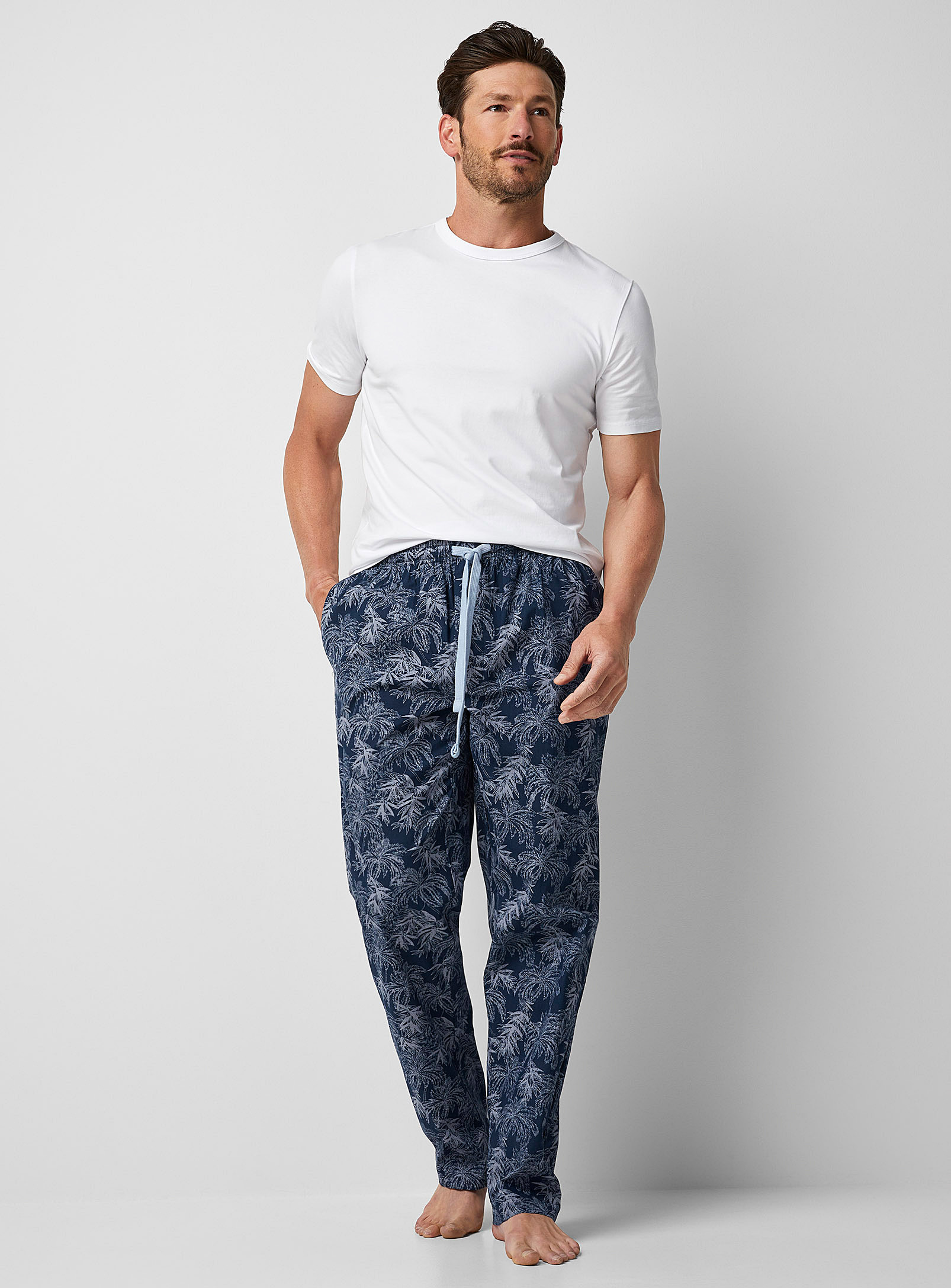 Majestic Palm Tree 100% Cotton Lounge Pant In Patterned Blue