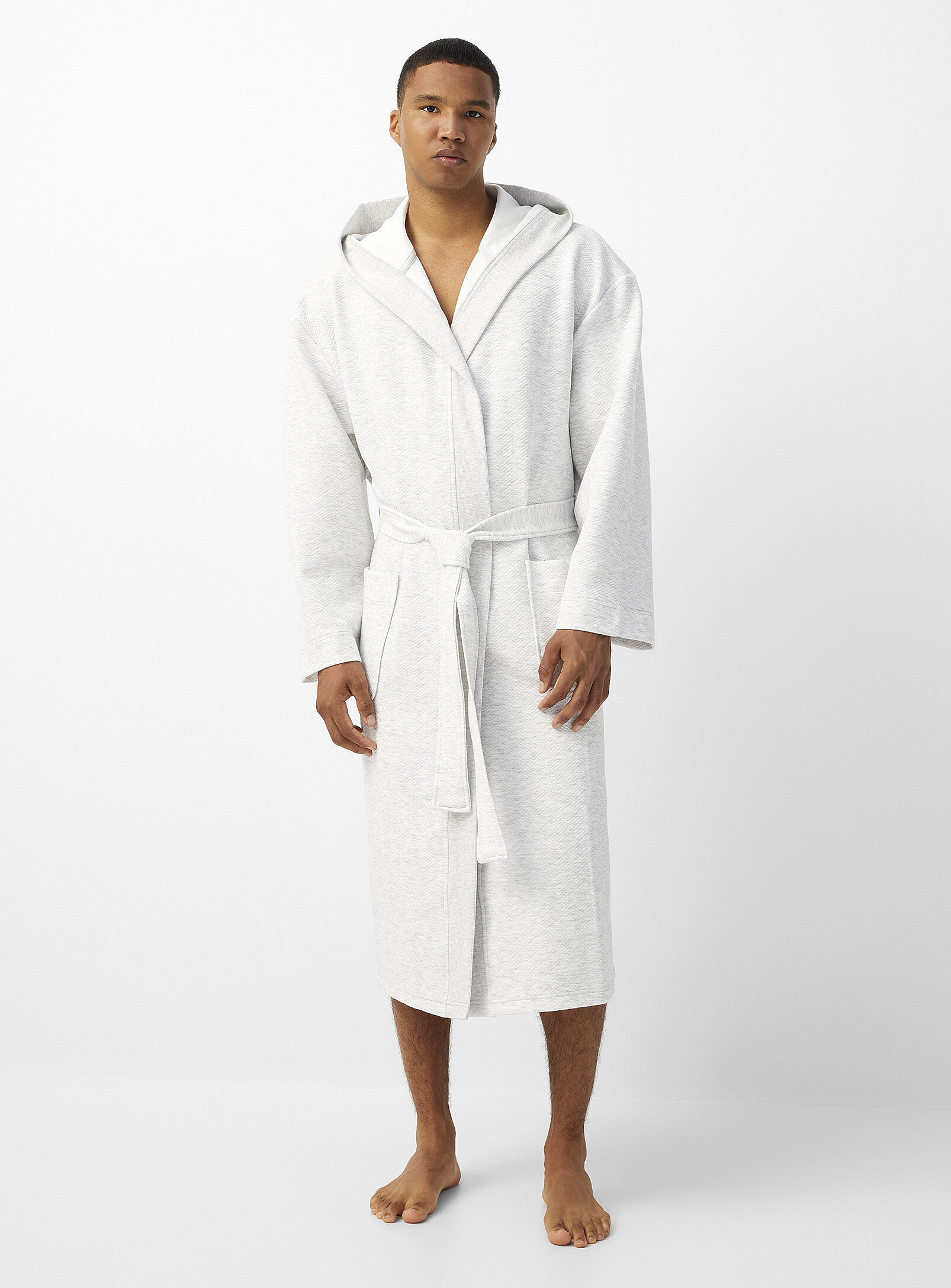 Majestic Basketweave Hooded Robe In Grey | ModeSens