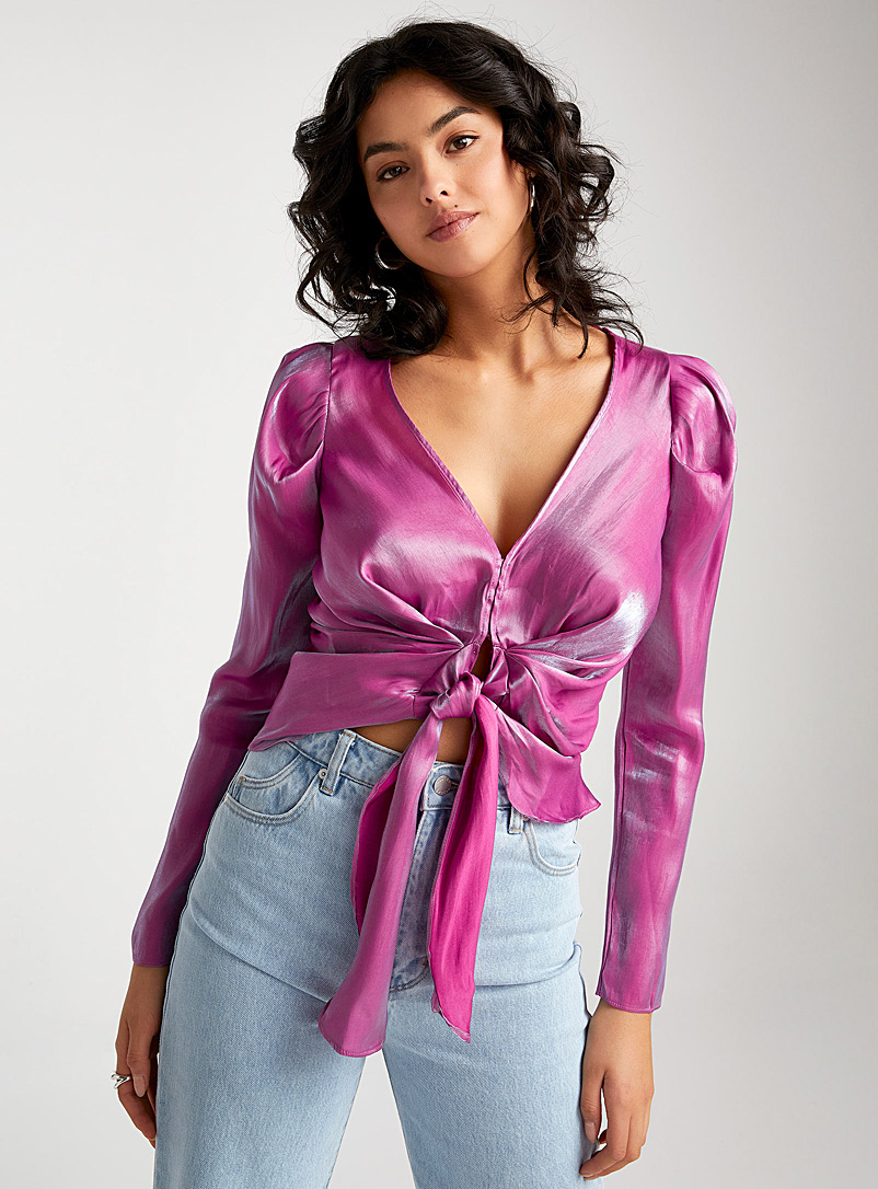 Icône: La blouse plissée opalescente Rose assorti pour femme