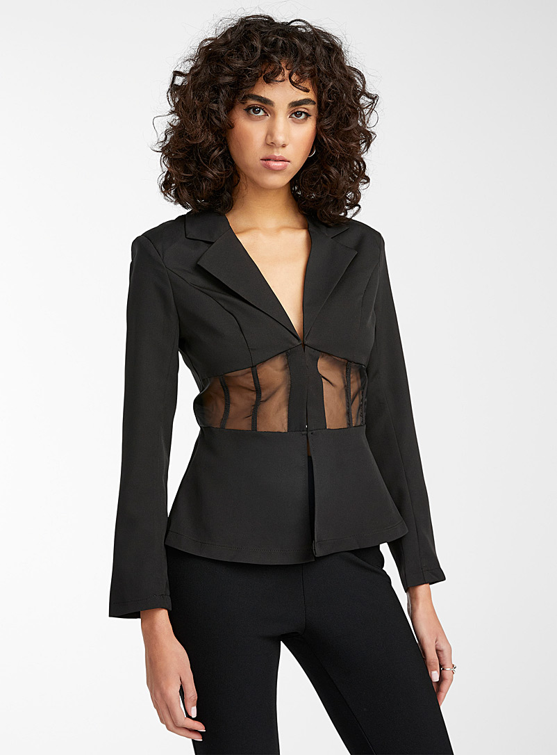 Icône Black Sheer corset blazer for women