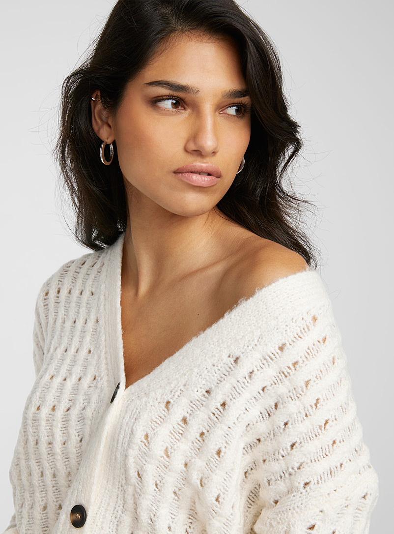 Icône Ivory White Openwork knit cardigan for women