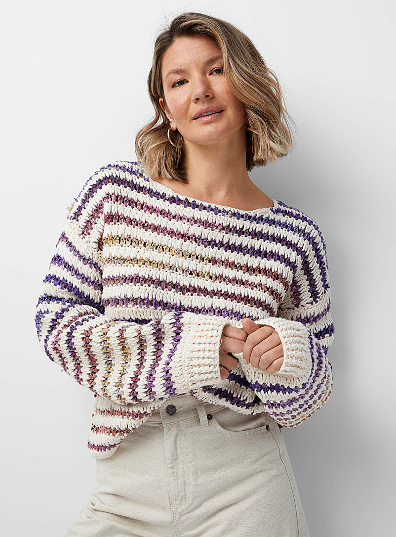 Line Assorted Crocheted stripes boxy sweater for women