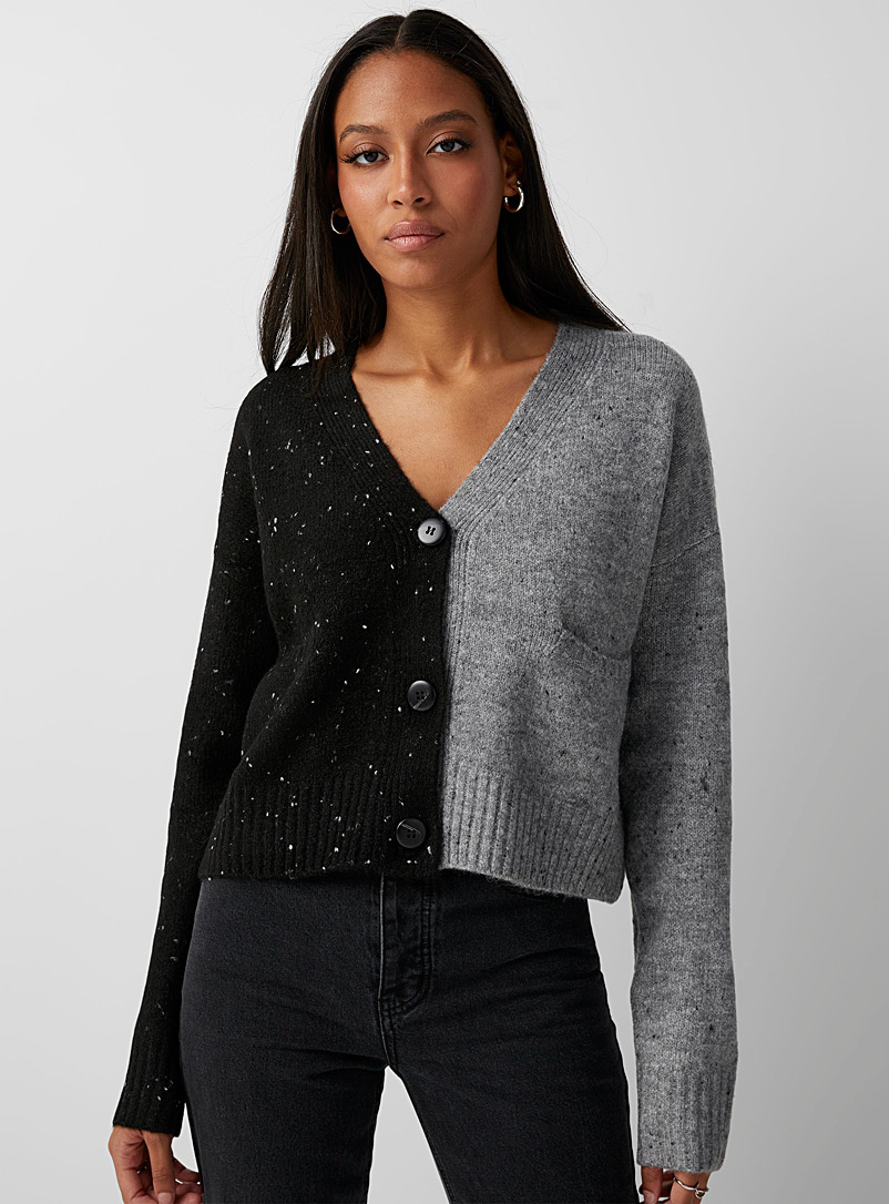 Icône Patterned Black Confetti knit cropped cardigan for women