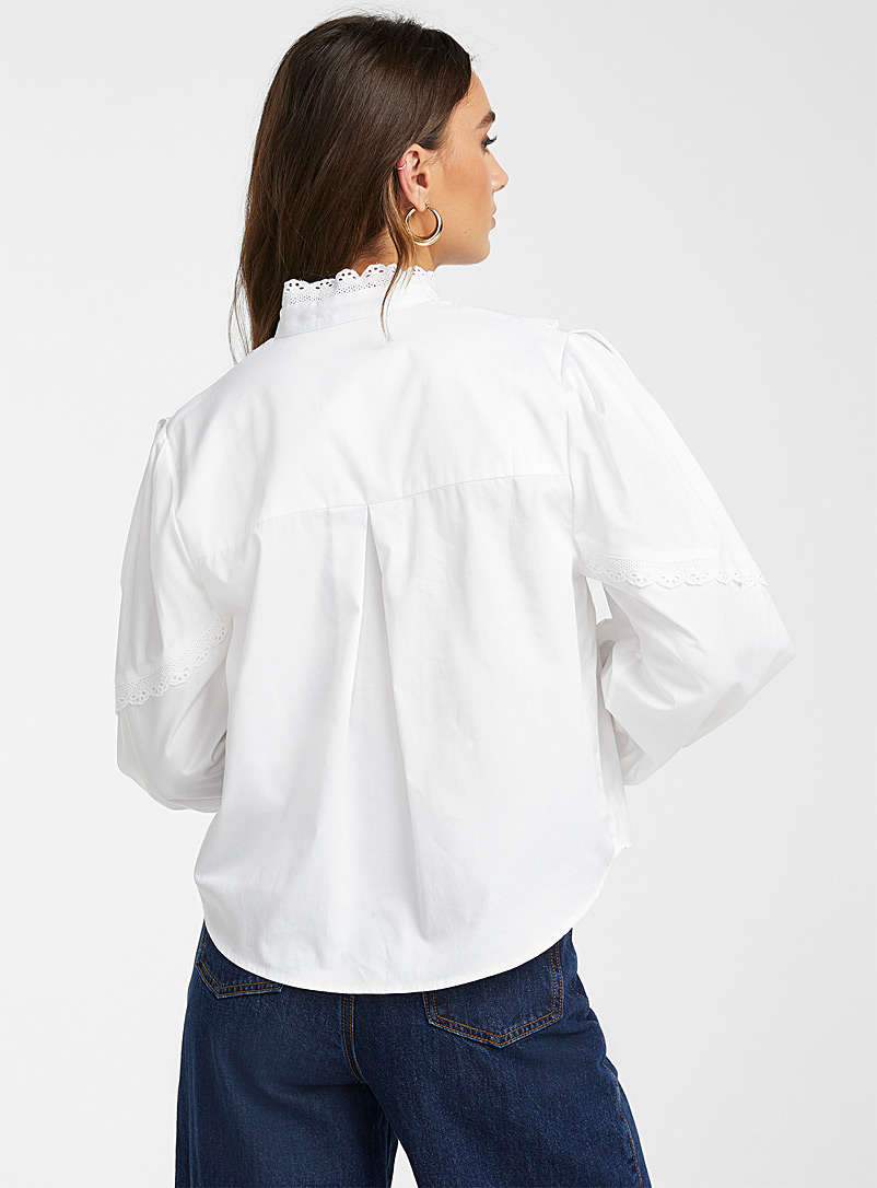 Icône: La chemise popeline dentelle manches bouffantes Blanc pour femme