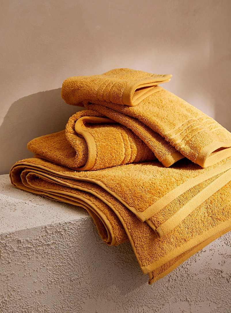 Sunshine Yellow Towels - Egyptian Cotton Striped Border detail