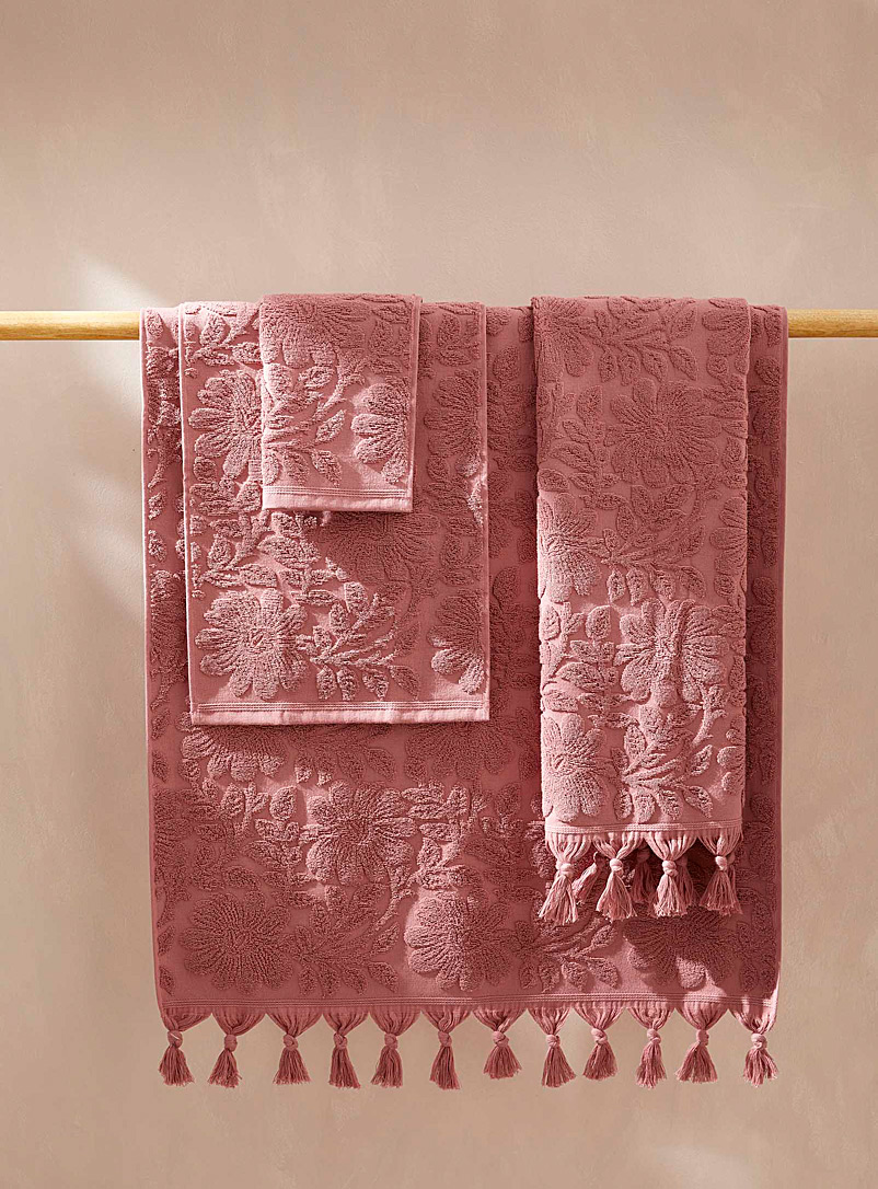 Simons Maison Pink Organic cotton floral jacquard towels