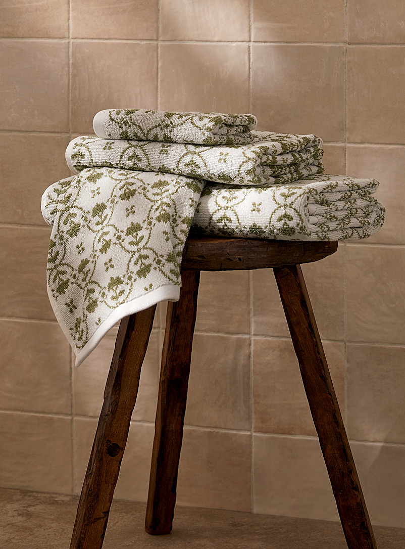 Simons Maison Patterned Ecru Floral tapestry organic cotton towels