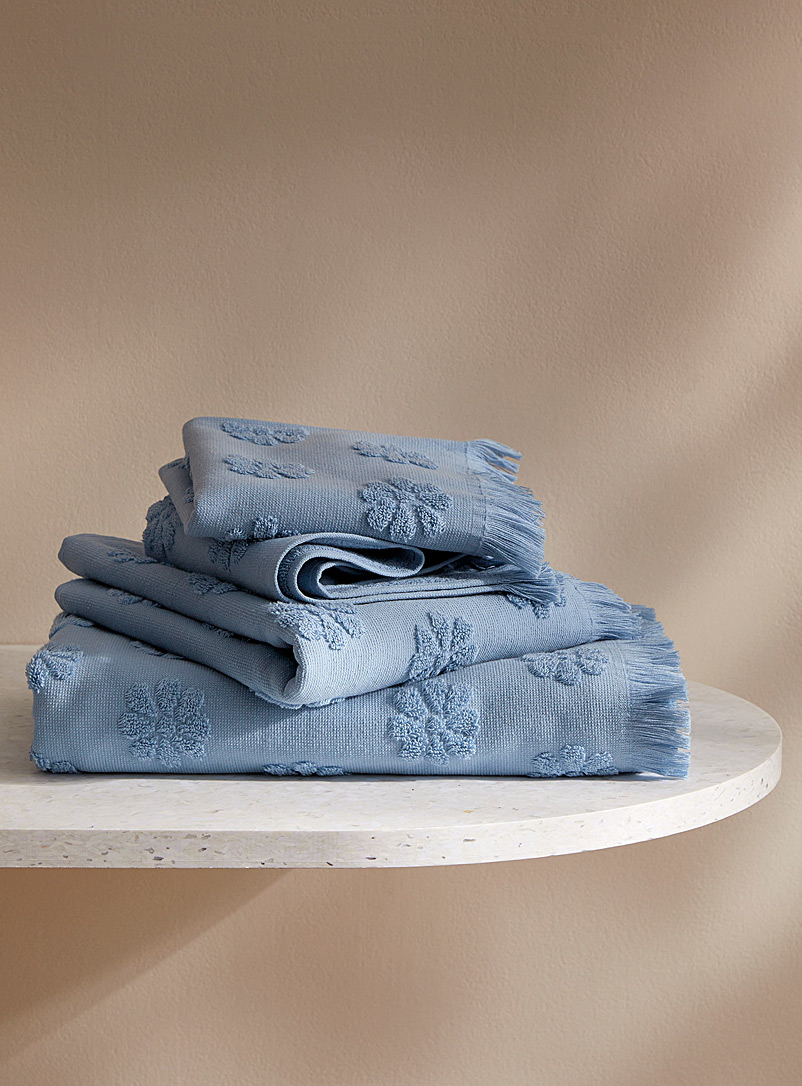 Simons Maison Teal Retro floral jacquard organic cotton towels