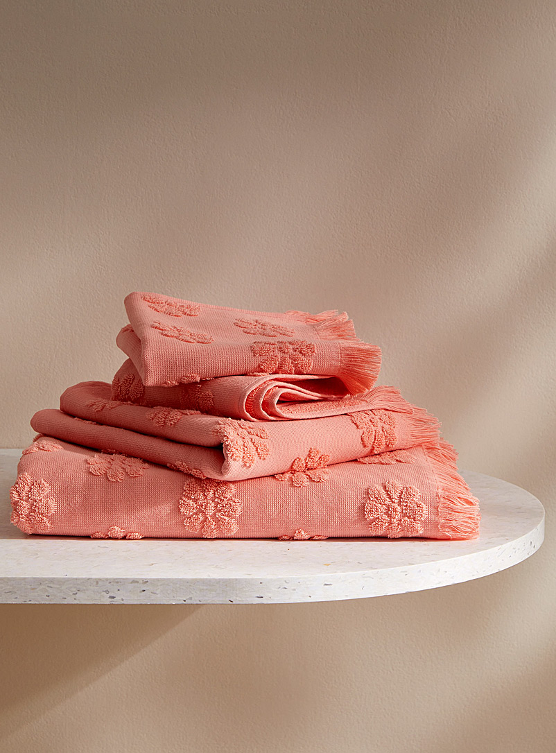 Simons Maison Pink Retro floral jacquard organic cotton towels