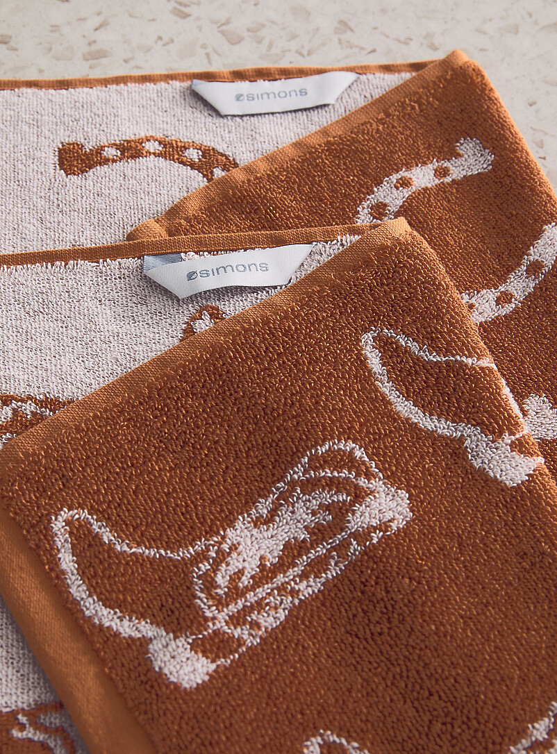 Simons Maison: Les serviettes &agrave; main western coton bio Ensemble de 2 &Eacute;cru &agrave; motifs