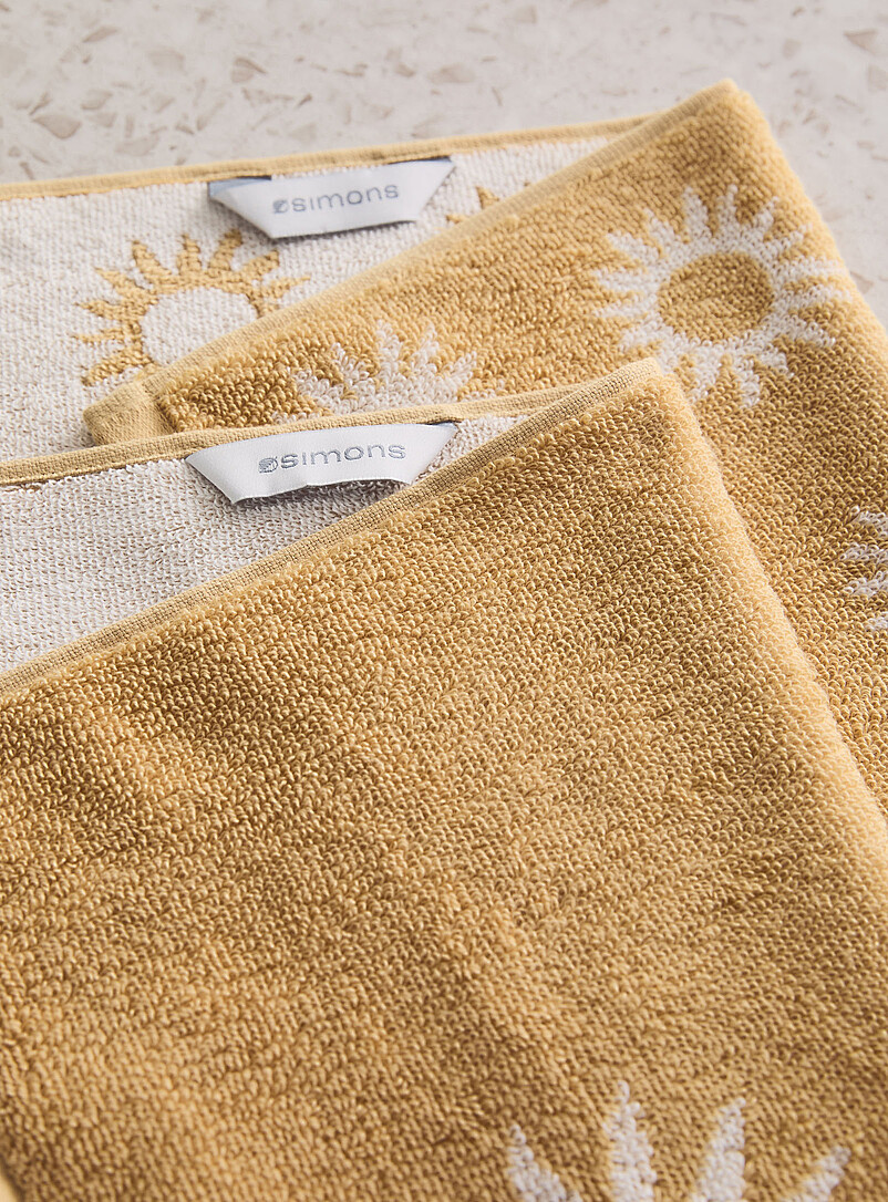Simons Maison: Les serviettes &agrave; main soleils coton bio Ensemble de 2 Jaune &agrave; motifs