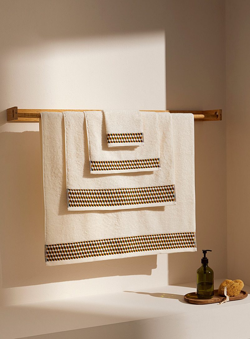 Simons Maison Patterned Ecru Geometric trim organic cotton towels