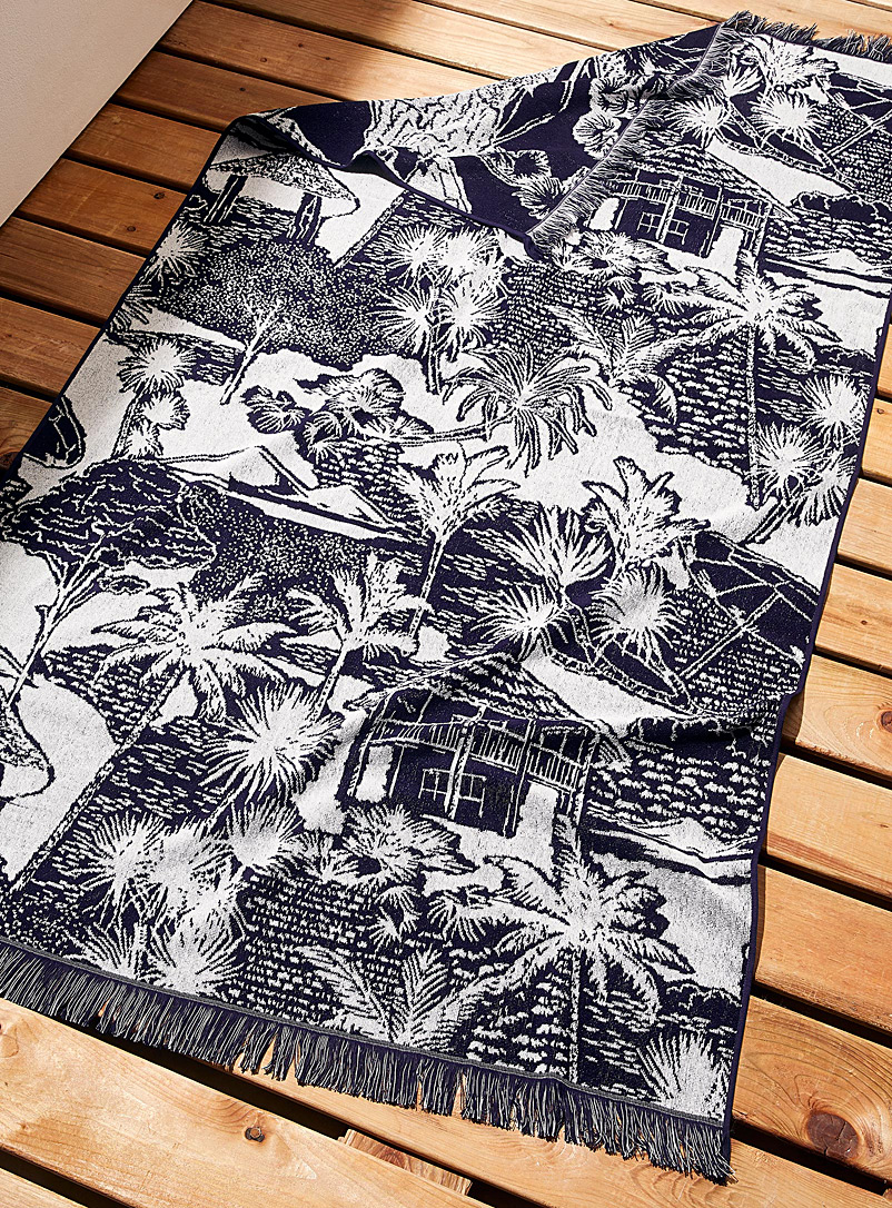 Simons Maison: La serviette de plage coton bio toile de Jouy 100 x 180 cm Écru à motifs