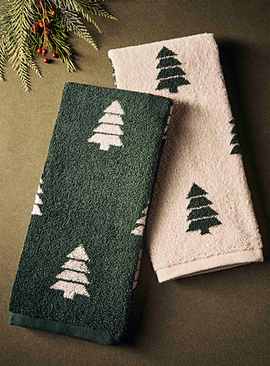 Les serviettes &agrave; main petits sapins coton bio Ensemble de 2 <b>Collection de No&euml;l</b>