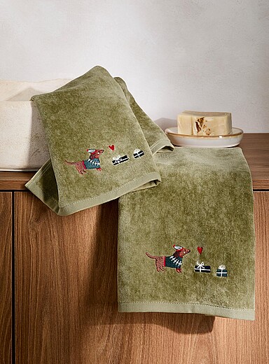 Festive dachshund organic cotton hand towels Set of 2 <b>Christmas Collection</b>