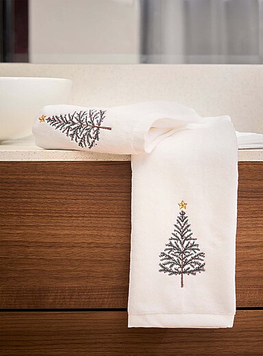 Les serviettes &agrave; main sapin de No&euml;l coton bio Ensemble de 2 <b>Collection de No&euml;l</b>