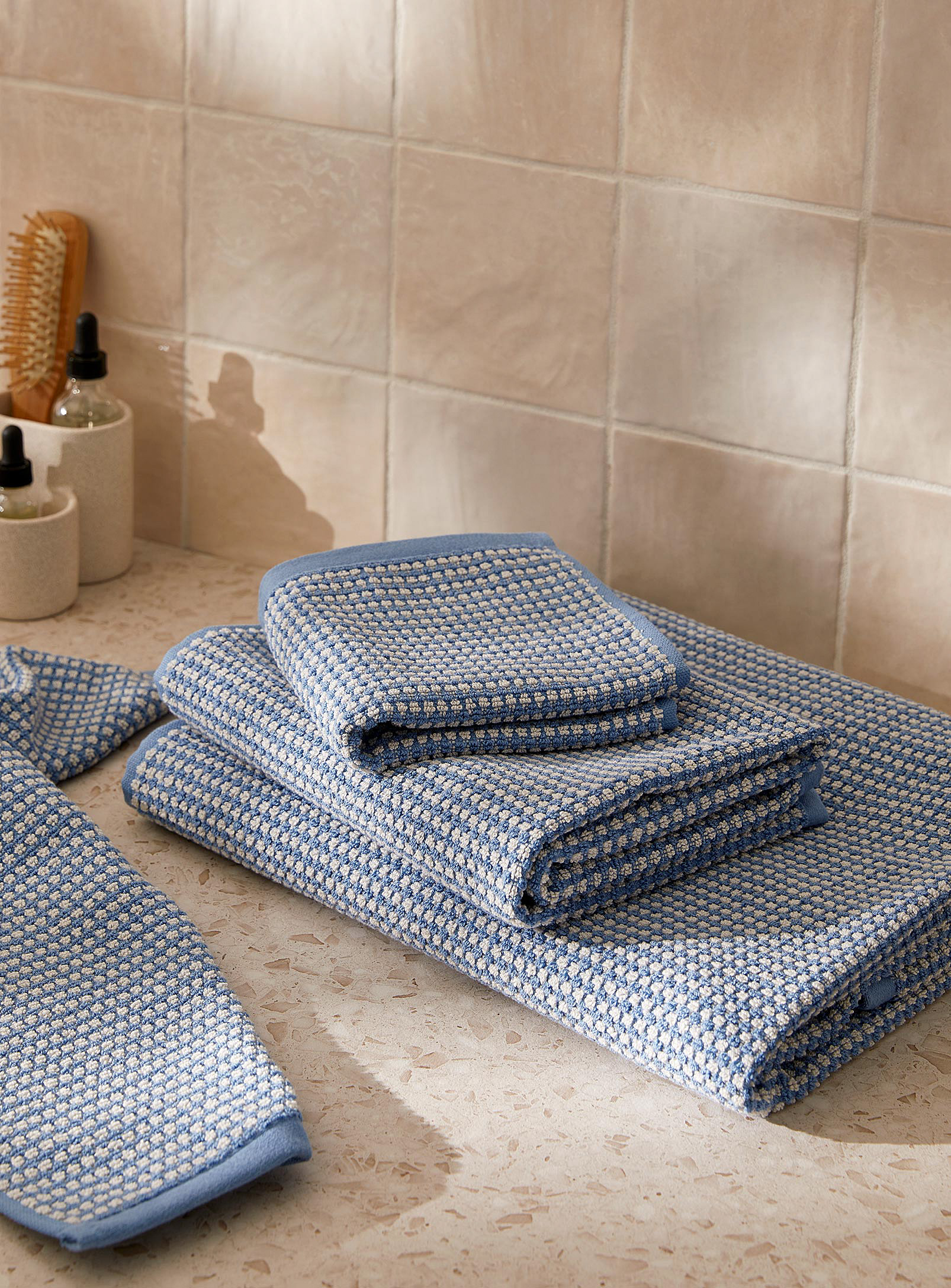 Simons Maison Retro Blue Dotted Cotton Towels In Patterned Blue