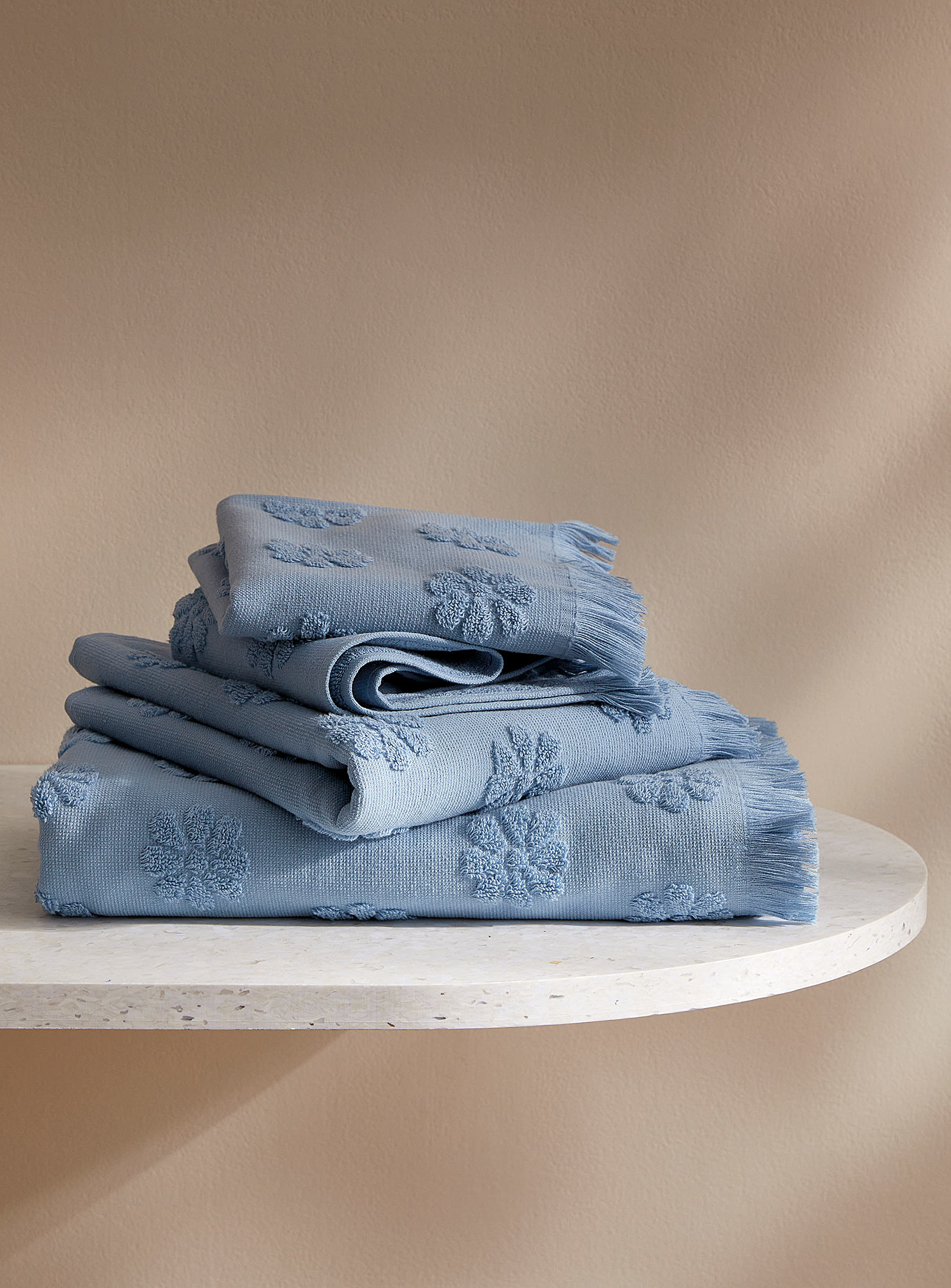 Simons Maison Retro Flowers Organic Cotton Jacquard Towels In Teal