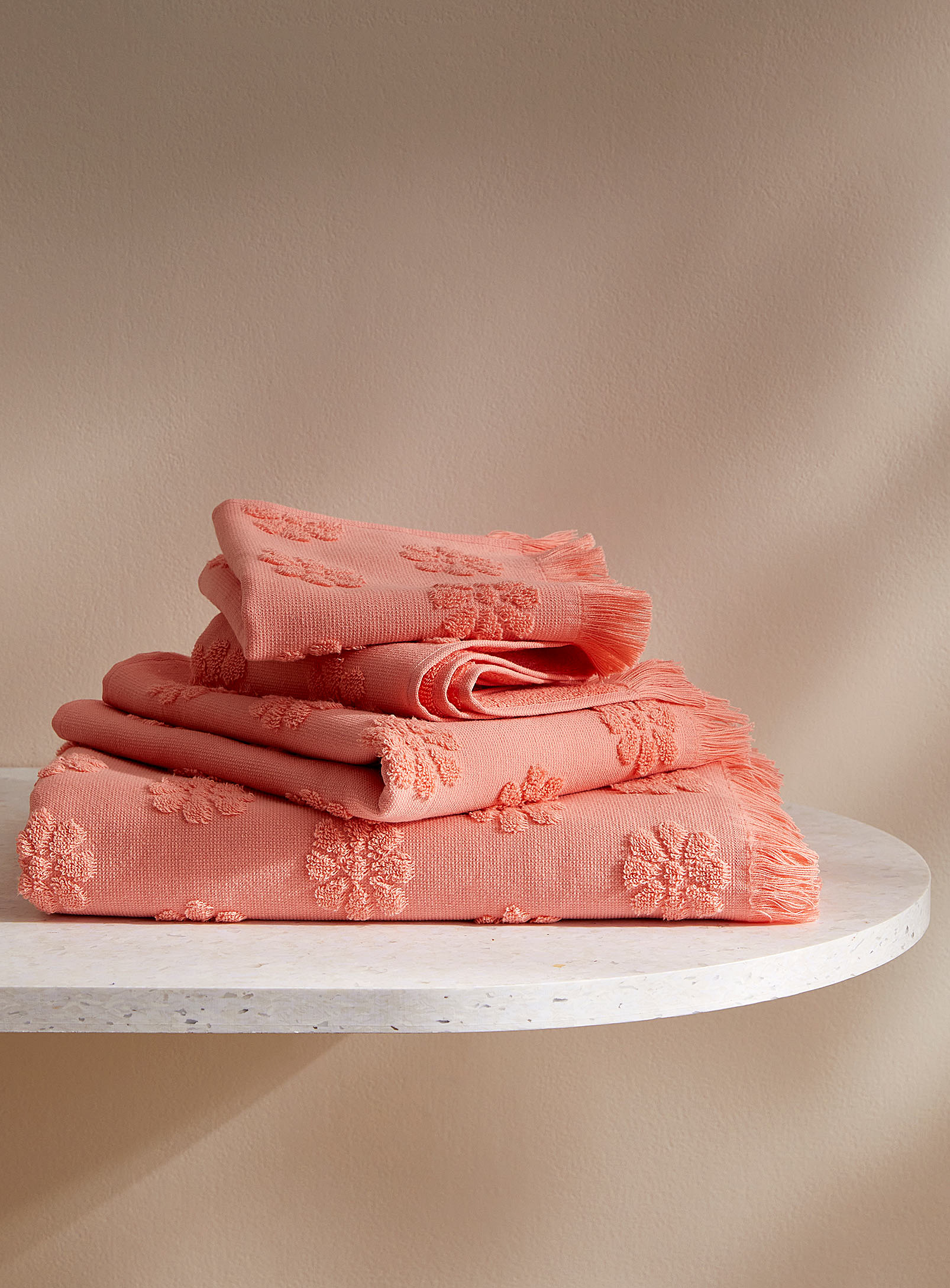 Simons Maison Retro Flowers Organic Cotton Jacquard Towels In Pink